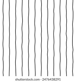 Seamless line pattern. Vertical stripe. Black lines isolated on white background. Strips of a monochrome patern. Simple backdrop for prints design. Abstract texture. Liny tile. Vector illustration