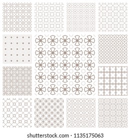 Seamless line patterns set. Contemporary graphic design. Arabic, indian, turkish ornaments, tribal ethnic backgrounds with endless texture. Geometric monocrome outline seamless patterns collection