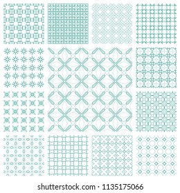 Seamless line patterns set. Contemporary graphic design. Arabic, indian, turkish ornaments, tribal ethnic backgrounds with endless texture. Geometric monochrome outline seamless patterns collection