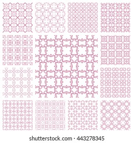 Seamless line patterns set. Contemporary graphic design. Arabic, indian, turkish ornaments, tribal ethnic backgrounds with endless texture. Geometric outline seamless patterns collection