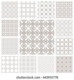 Seamless line patterns set. Contemporary graphic design. Arabic, indian, turkish ornaments, tribal ethnic backgrounds with endless texture. Geometric outline seamless patterns collection