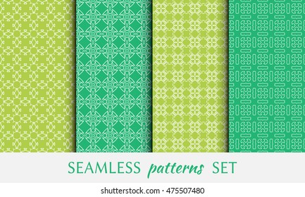 Seamless line patterns set. Contemporary graphic design. Endless texture for wallpaper, pattern fills, web page background. Monochrome green geometric ornaments.
