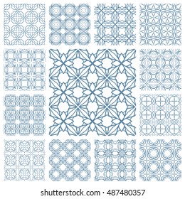 Seamless line patterns set. Contemporary graphic design. Arabic, indian, turkish ornaments, tribal ethnic backgrounds with endless texture. Geometric outline seamless patterns collection