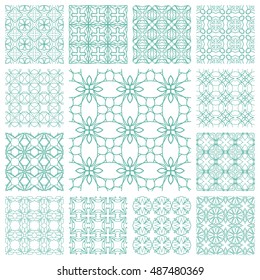Seamless line patterns set. Contemporary graphic design. Arabic, indian, turkish ornaments, tribal ethnic backgrounds with endless texture. Geometric outline seamless patterns collection
