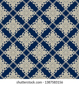Seamless Line Thai gold pattern on blue background, The Arts of Thailand, Thai pattern background.