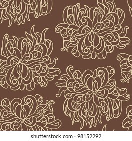 Seamless line vector with chrysanthemum flowers