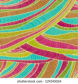 Seamless linear abstract texture. Endless bright ethnic pattern with wavy stripes. Template for design