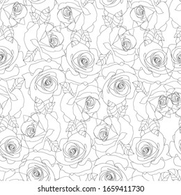 
Contorno transparente, lineal, blanco y negro de la rosa. Diseño de papel pintado, cubiertas, papel de envoltura festivo, tela impresa.
