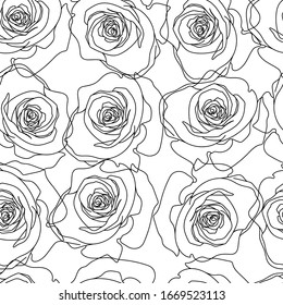 Contorno transparente, lineal, blanco y negro de la rosa. Diseño de papel pintado, cubiertas, papel de envoltura festivo, tela impresa.
