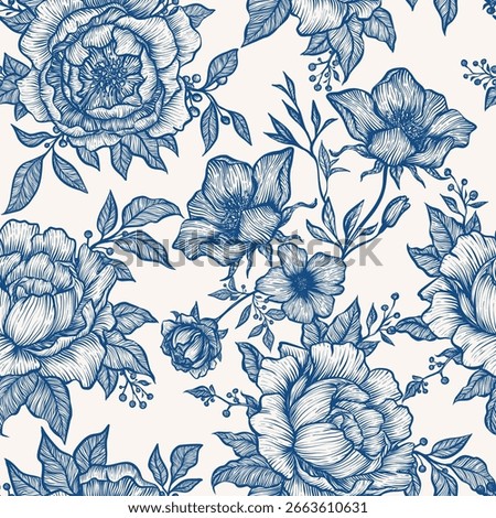 Seamless linear floral vector vintage retro style. Fabric with floral pattern, handmade patterned dress. For decorating elements, decorations, textiles, postcards, printing on a beige background