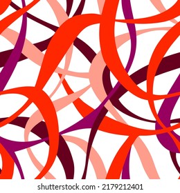 Seamless linear geometric pattern. Abstract line drawing. Irregular chaotically crossed curved lines texture. Colorful flat simple minimalistic background. Trendy textile design.