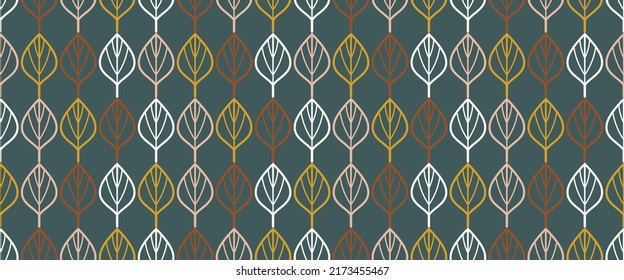 Seamless linear leaves pattern. Vertical plant multiple color leaf ornament. For labels, packaging or fabric.