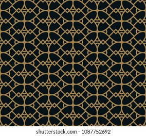 Seamless linear pattern with crossing curved lines with gold colo