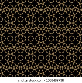 Seamless linear pattern with crossing curved lines with gold color