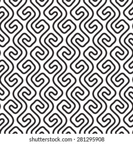 Seamless linear pattern. Endless curl lines. Stylish Black and white texture. Abstract Vector Illustration.