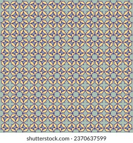Seamless Linear Pattern in Golden and Blue Tones. Intricate Monochrome Geometric Outline Design. Vintage Flourish Vector Background with Tileable Elements