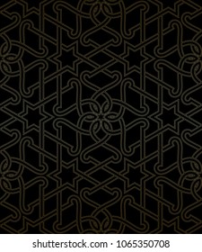 Seamless linear pattern with  lines and scrolls. Monochrome abstract floral pattern. Decorative lattice.
