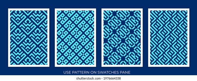 Seamless linear pattern with lines and scrolls. Monochrome abstract mosaic linear pattern. Decorative lattice. Vector rapport for swatches.