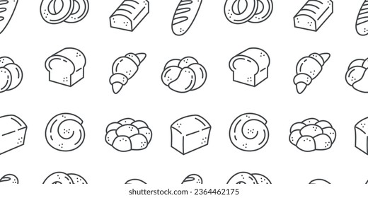 Seamless linear pattern with pastries on a white background