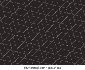 Seamless linear pattern with straight thin lines forming stylish ornamental wallpaper. Abstract dark texture. Geometric background. 