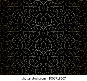 Seamless linear pattern with thin curl lines and scrolls. Abstract floral pattern. Decorative lattice in Arabic style.