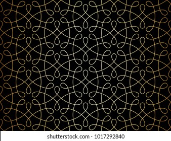 Seamless linear pattern with thin curl lines and scrolls.  Endless elegant line with knots and loops. Vector rapport to fill the background, laser engraving and cutting.