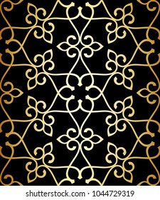 Seamless linear pattern with thin curl lines and scrolls. Monochrome abstract floral pattern. Decorative lattice.