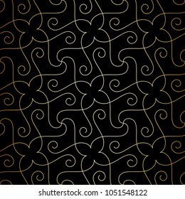 Seamless linear pattern with thin curl lines and scrolls. Abstract floral pattern. Decorative lattice in Arabic style.