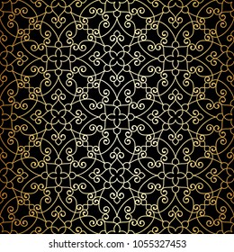 Seamless linear pattern with thin curl lines and scrolls. Monochrome abstract floral pattern. Decorative lattice.
