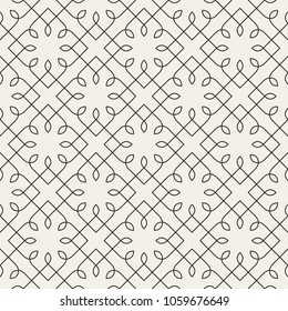 Padrão linear sem costura com linhas finas de curvatura e pergaminhos. Padrão floral abstrato monocromático. Malha decorativa.