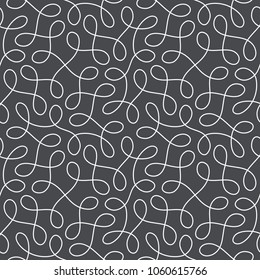 Seamless linear pattern with thin curl lines and scrolls. Endless elegant line with knots and loops. Seamless linear rapport. Stylish fractal texture. Vector pattern to fill the background