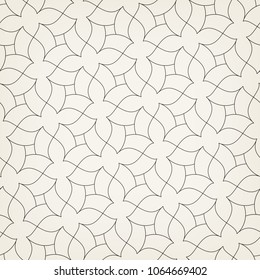 Seamless linear pattern with thin curl lines and arcs. Monochrome abstract floral pattern. Decorative lattice. Modern monochrome texture