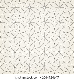 Seamless linear pattern with thin curl lines and arcs. Monochrome abstract floral pattern. Decorative lattice. Modern monochrome texture