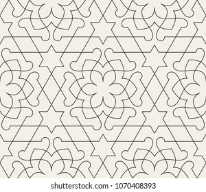 Seamless linear pattern with thin curl lines and scrolls. Monochrome abstract floral pattern. Decorative lattice.