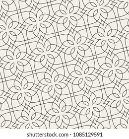 Seamless linear pattern with thin curl lines and scrolls. Monochrome abstract floral pattern. Decorative lattice.
