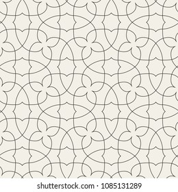 Seamless linear pattern with thin curl lines and scrolls. Monochrome abstract floral pattern. Decorative lattice.