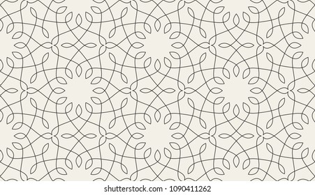 Seamless linear pattern with thin curl lines and scrolls.