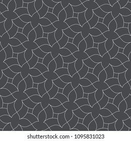 Seamless linear pattern with thin curl lines and arcs. Monochrome abstract floral pattern. Decorative lattice. Modern monochrome texture