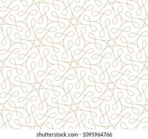 Seamless linear pattern with thin curl lines and scrolls. Abstract white texture with knots and loops. Stylish monochrome background
