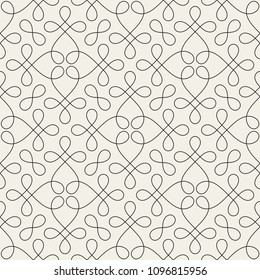 Seamless linear pattern with thin curl lines and scrolls. Abstract texture with knots and loops. Stylish monochrome background