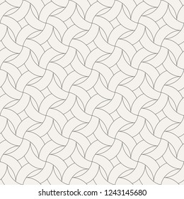 Seamless linear pattern with thin curl lines and arcs. Monochrome abstract swatch. Decorative vector lattice. Modern geometric bacground.