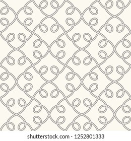 Seamless linear pattern with thin curl lines and scrolls. Abstract texture with knots and loops. Stylish monochrome background.