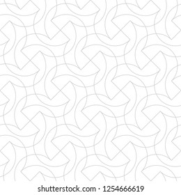 Seamless linear pattern with thin curl lines and arcs. Monochrome abstract swatch. Decorative vector lattice. Modern geometric bacground.