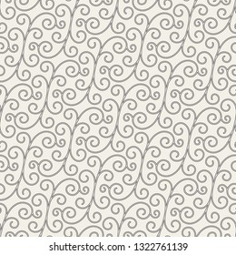 Seamless linear pattern with thin curl lines and scrolls. Monochrome abstract floral linear pattern. Decorative lattice. Vector rapport for swatches.