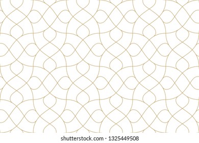 Seamless linear pattern with thin curl lines and scrolls. Monochrome abstract floral pattern in Arabic style. Decorative vector lattice. Modern white bacground.