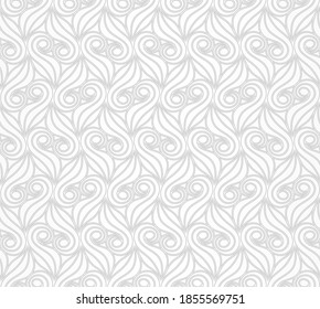 Seamless linear pattern with thin curl lines and scrolls. Monochrome abstract floral background. Decorative vector design. Stylish swatch for textile, fabric and wrapping.