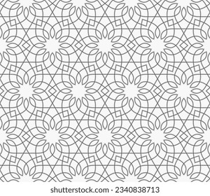 Seamless linear pattern with thin curl lines and scrolls. Monochrome abstract floral linear pattern. Decorative lattice. Vector rapport for swatches.