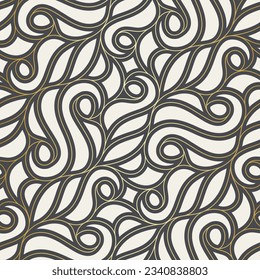 Seamless linear pattern with thin curl lines and scrolls. Monochrome stilized abstract floral pattern. Decorative lattice. Stylish swatch for design.