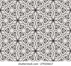 Seamless linear pattern with thin curl lines and scrolls. Abstract Vector Illustration.