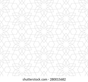 Seamless linear pattern with thin curl lines and scrolls. Abstract floral ornament on white background.